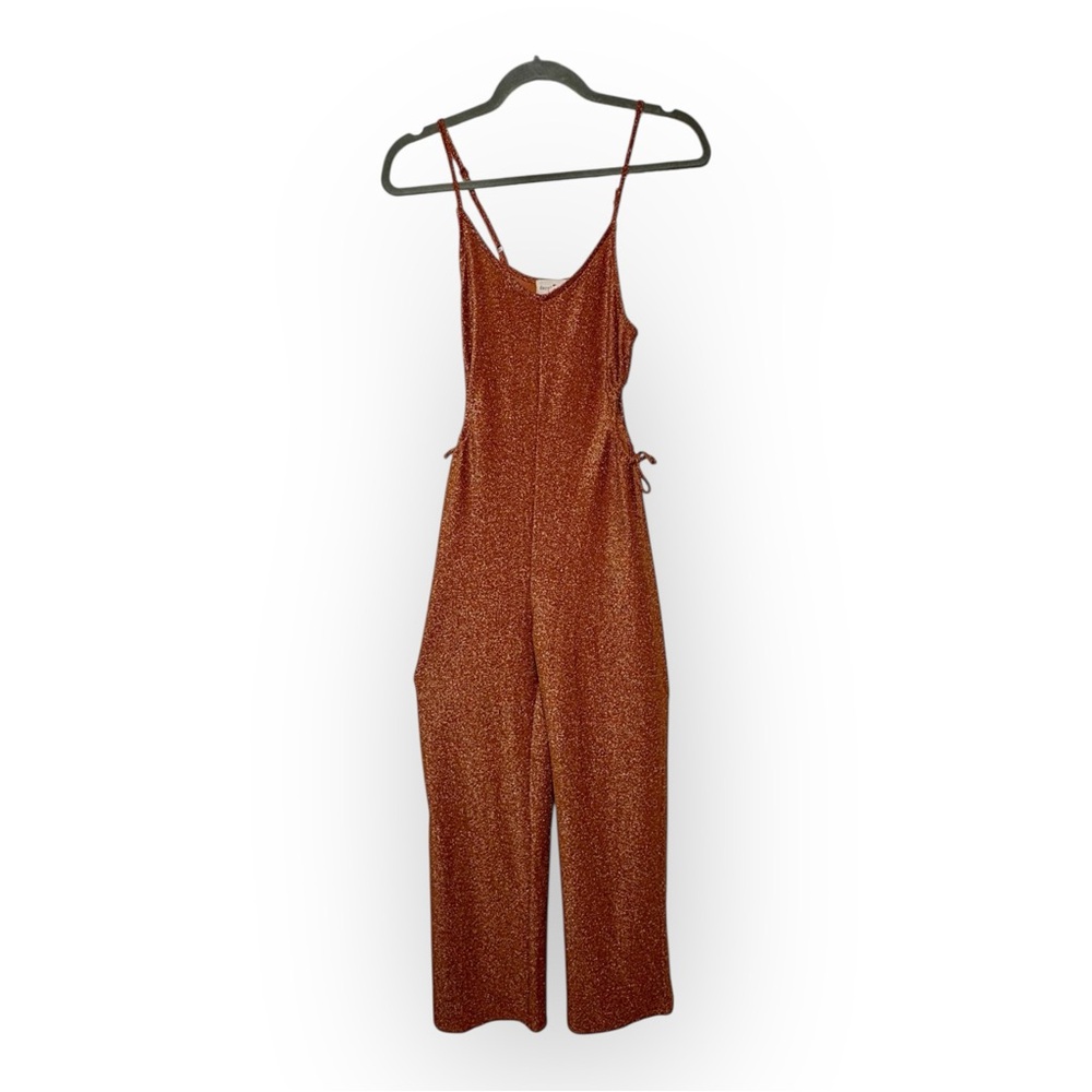 Derek Heart Bronze Metallic Cutout Jumpsuit Side Cut Outs Sparkly Shimmer Small